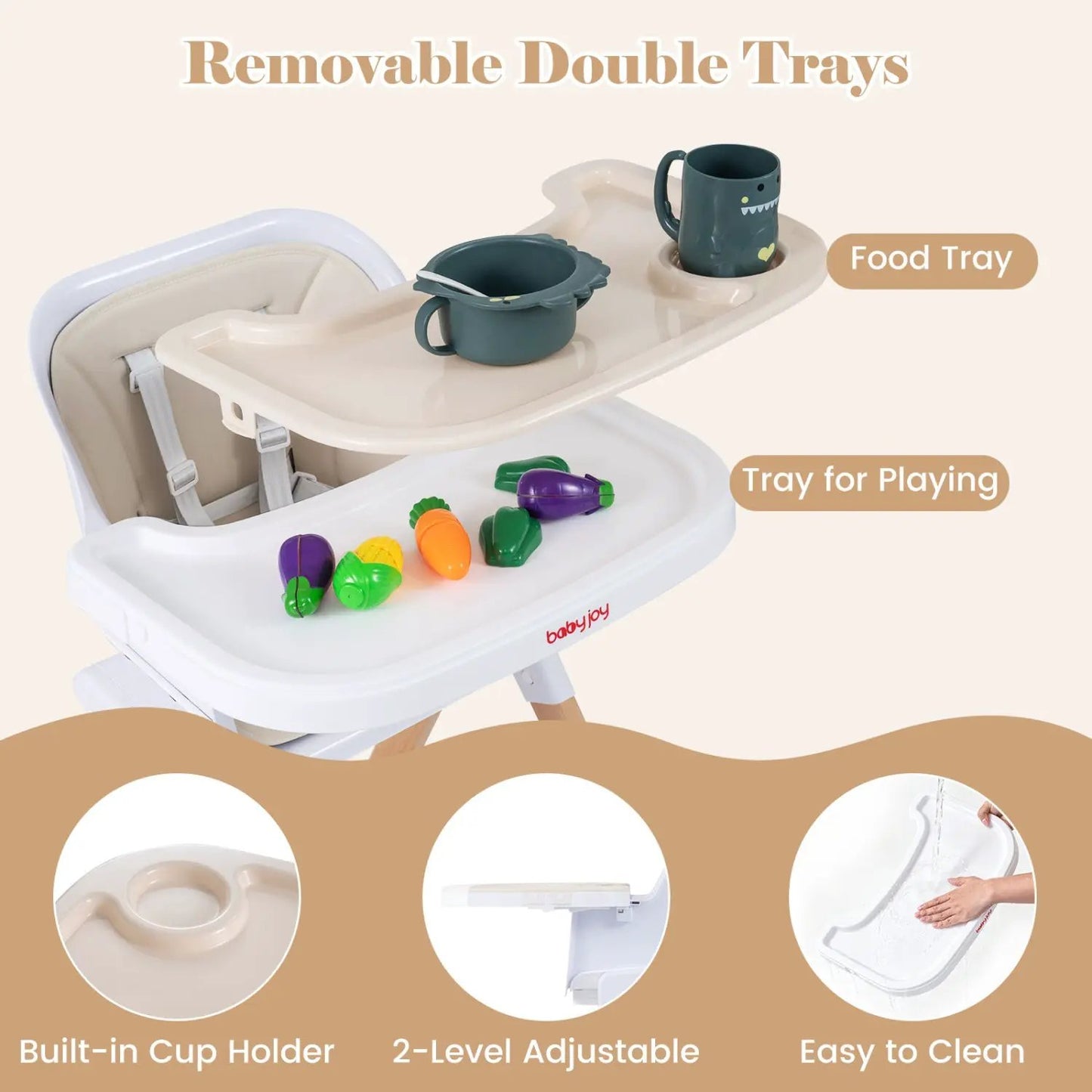 4 in 1 Convertible High Chair Adjustable Tray