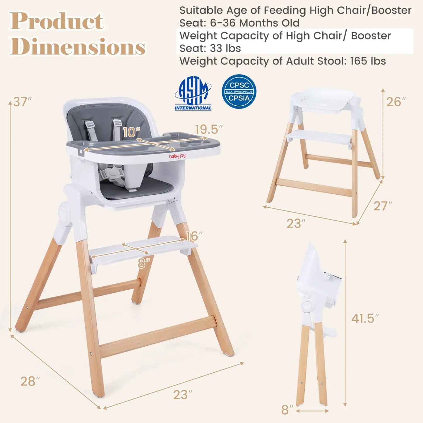 4 in 1 Convertible High Chair Adjustable Tray