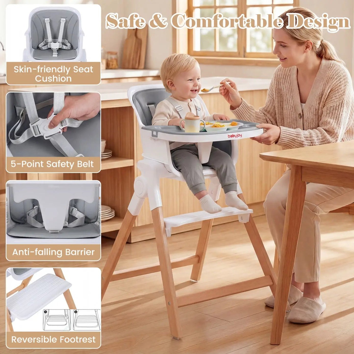 4 in 1 Convertible High Chair Adjustable Tray