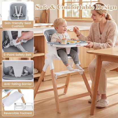 4 in 1 Convertible High Chair Adjustable Tray