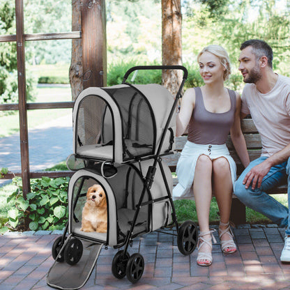 Poussette double 4 en 1 pour animaux de compagnie avec porte-bagages amovible et chariot de voyage 