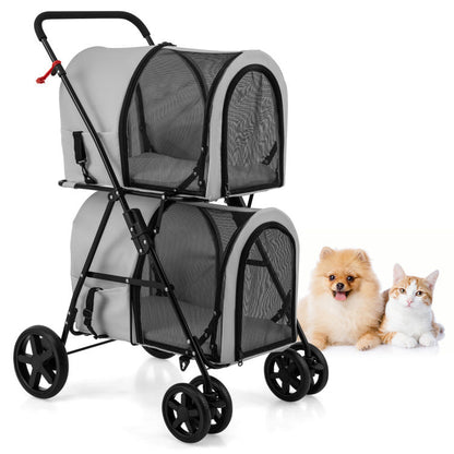 Poussette double 4 en 1 pour animaux de compagnie avec porte-bagages amovible et chariot de voyage 