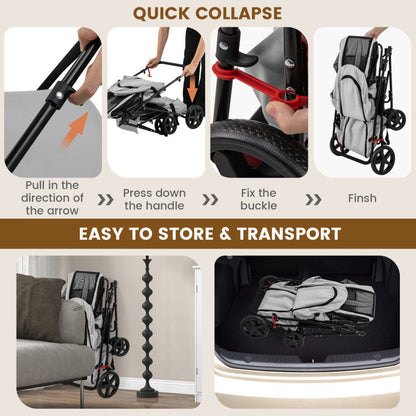 Poussette double 4 en 1 pour animaux de compagnie avec porte-bagages amovible et chariot de voyage 