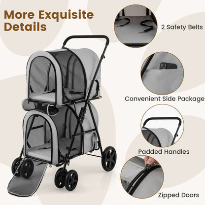 Poussette double 4 en 1 pour animaux de compagnie avec porte-bagages amovible et chariot de voyage 