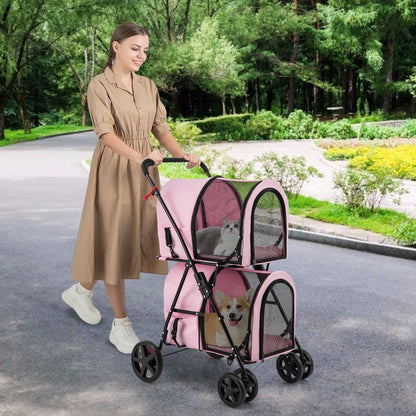 Poussette double 4 en 1 pour animaux de compagnie avec porte-bagages amovible et chariot de voyage 