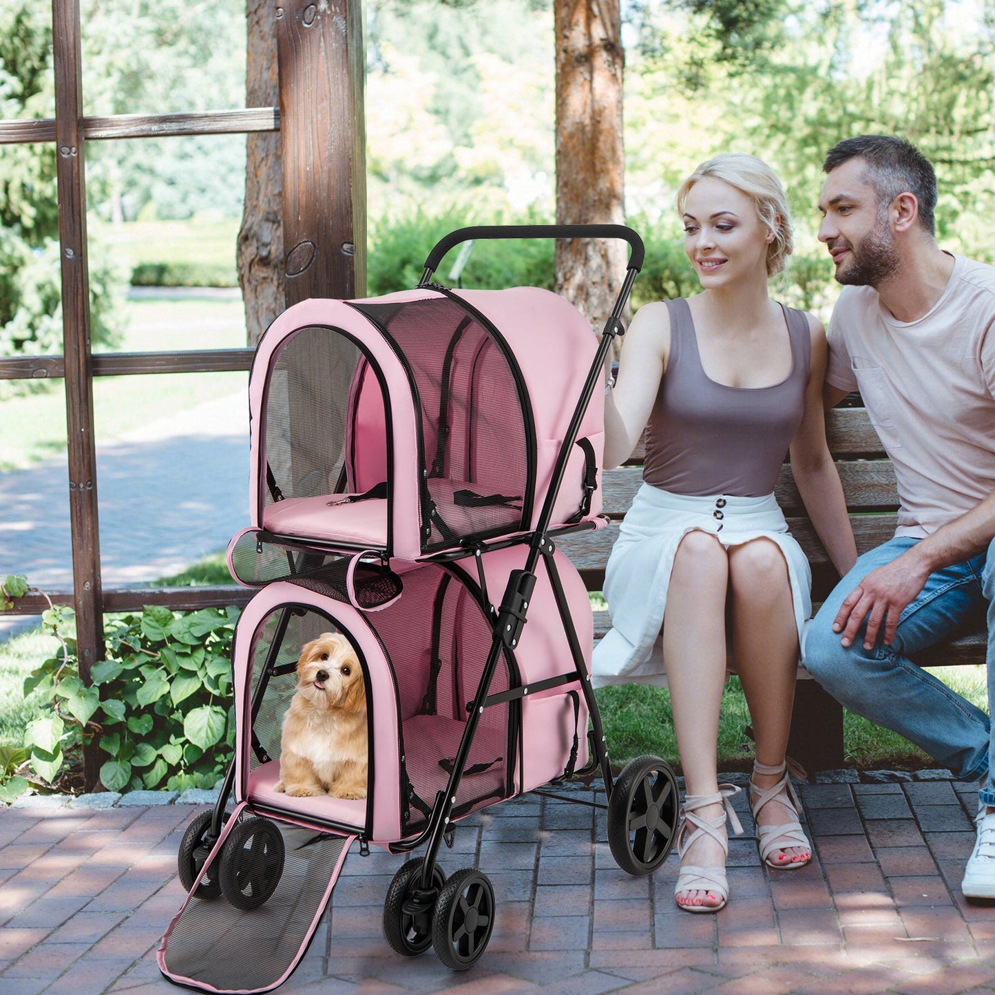 Poussette double 4 en 1 pour animaux de compagnie avec porte-bagages amovible et chariot de voyage 