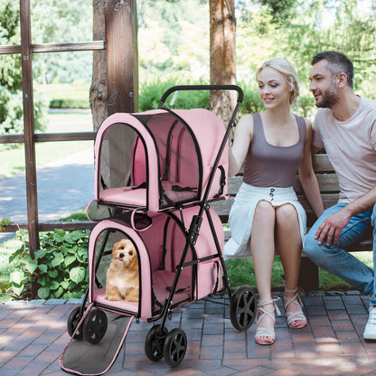 Poussette double 4 en 1 pour animaux de compagnie avec porte-bagages amovible et chariot de voyage 