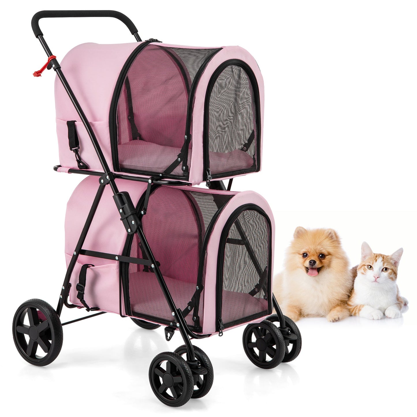 Poussette double 4 en 1 pour animaux de compagnie avec porte-bagages amovible et chariot de voyage 