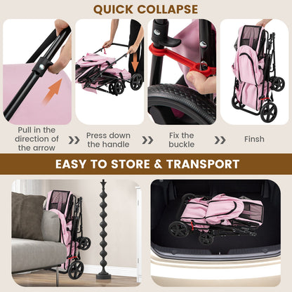 Poussette double 4 en 1 pour animaux de compagnie avec porte-bagages amovible et chariot de voyage 