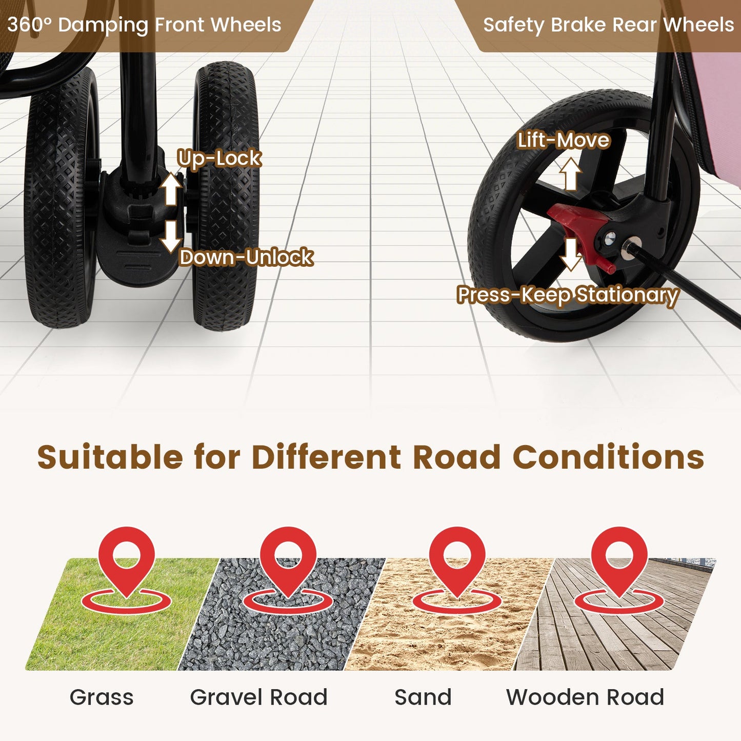 Poussette double 4 en 1 pour animaux de compagnie avec porte-bagages amovible et chariot de voyage 