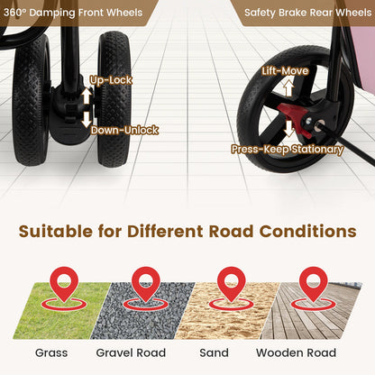 Poussette double 4 en 1 pour animaux de compagnie avec porte-bagages amovible et chariot de voyage 