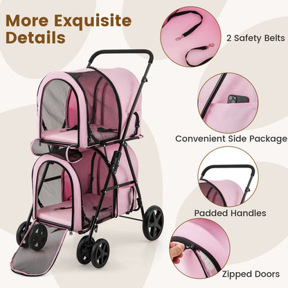 Poussette double 4 en 1 pour animaux de compagnie avec porte-bagages amovible et chariot de voyage 