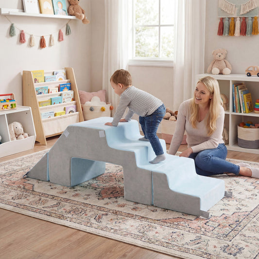 4-in-1 Foam Climbing Blocks Toddler Indoor Climb with Slide-Gray - Tampa Home & Garden Store