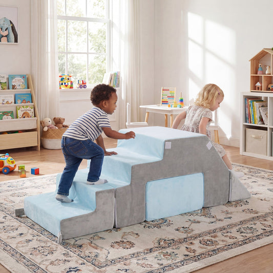 4-in-1 Foam Climbing Blocks Toddler Indoor Climb with Slide-Gray - Tampa Home & Garden Store