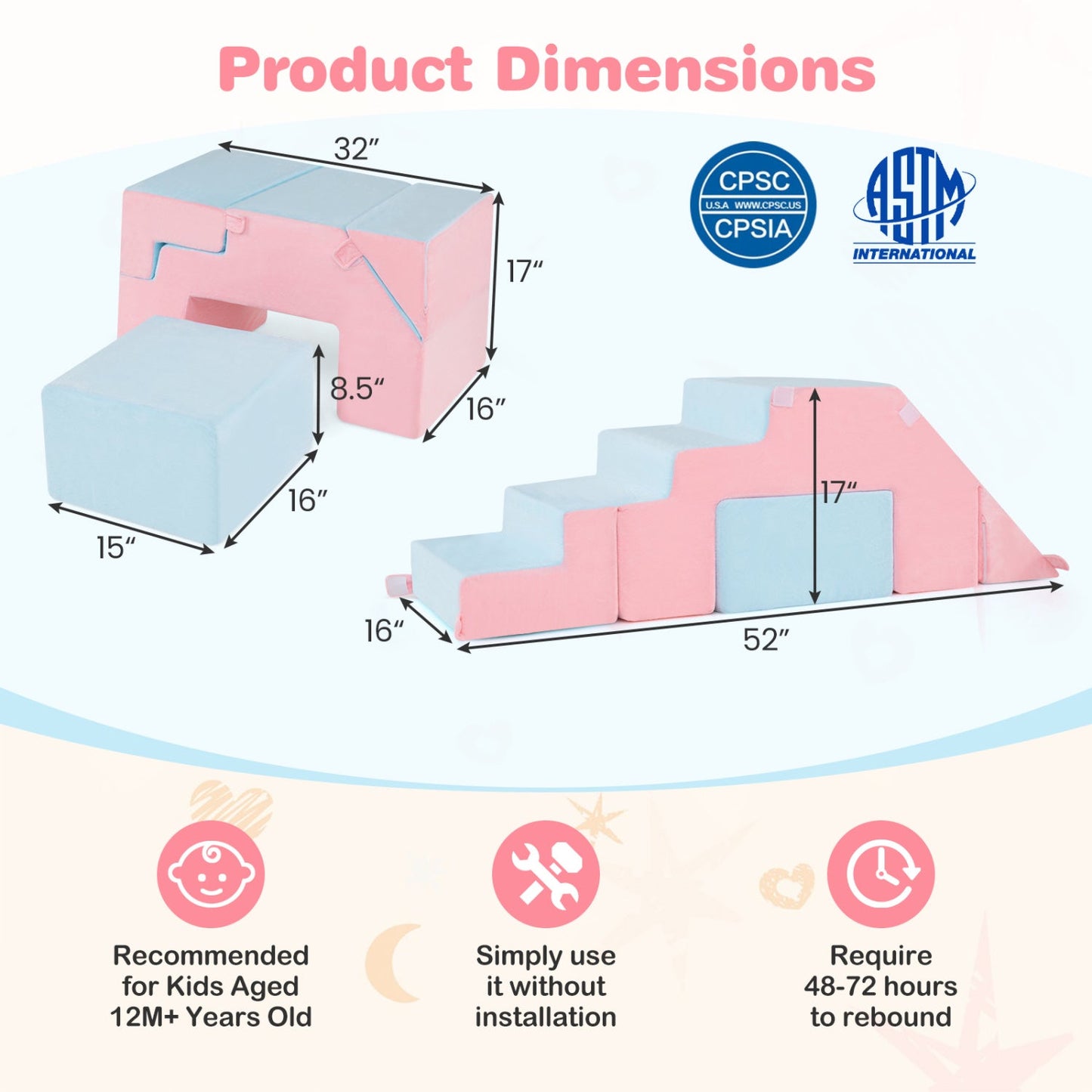 Foam Climbing Blocks with Slide for Toddlers