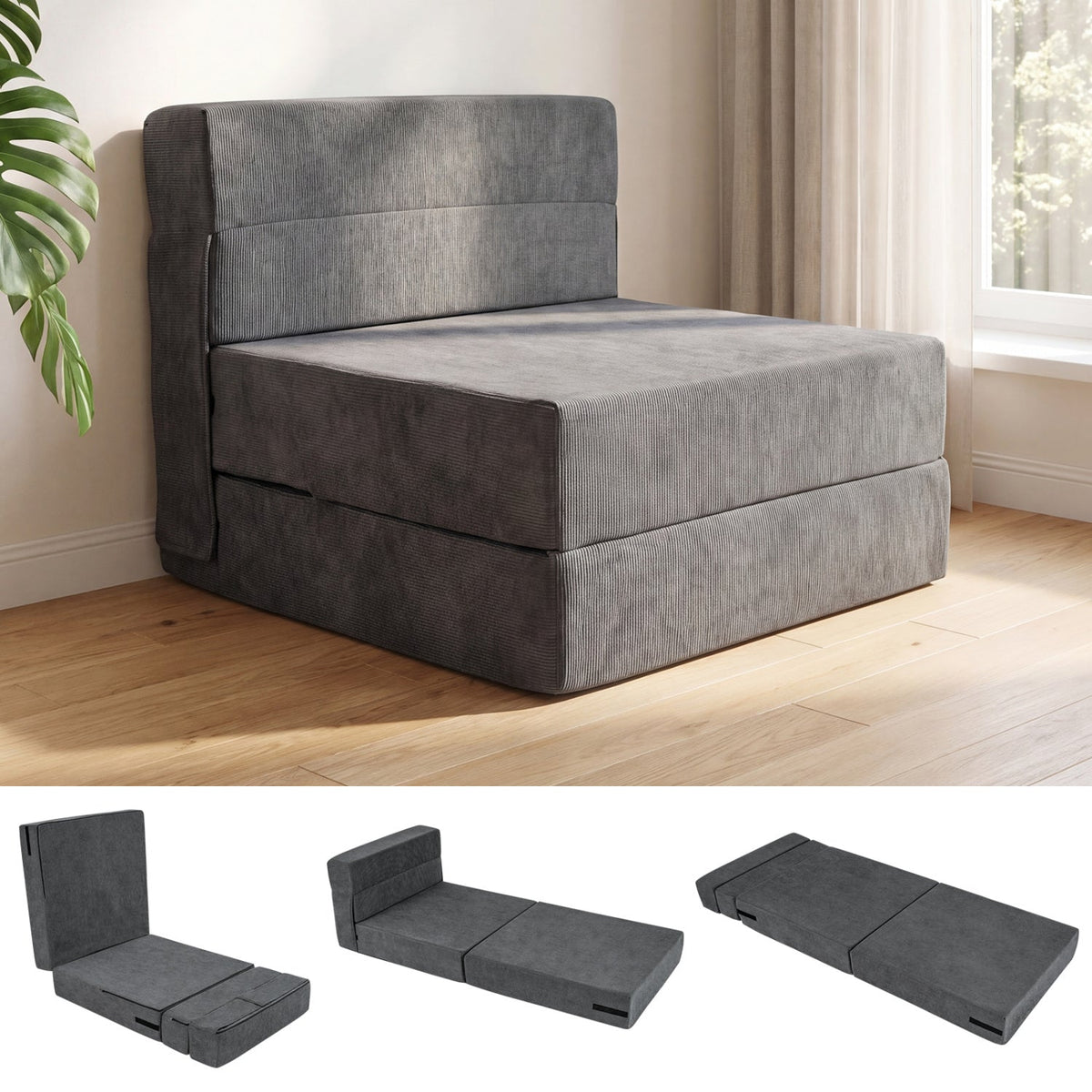 4-in-1 folding sofa bed by DirectDeals in gray corduroy with smooth zipper sleeper chair on Tampa Home & Garden Store