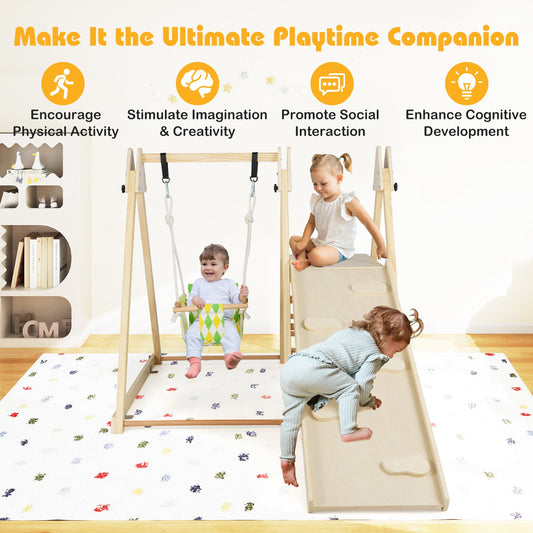 4-in-1 Indoor Jungle Gym with Baby Swing and Climbing Ramp - Tampa Home & Garden Store