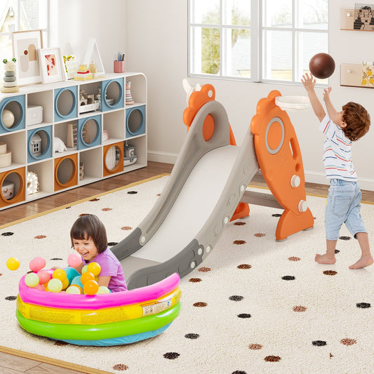 4 in 1 Indoor Slide for Kids Age 3+ Years with Basketball Hoop and Rings-Orange - Tampa Home & Garden Store