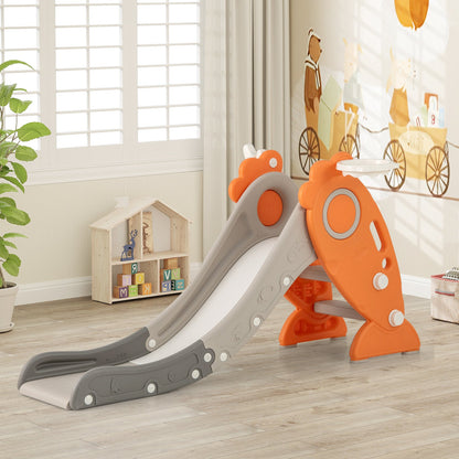4 in 1 Indoor Slide for Kids Age 3+ Years with Basketball Hoop and Rings-Orange