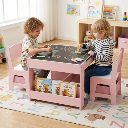 Kids Table & Chair Set by DirectDeals in pink with chalkboard tabletop and storage shelf on Tampa Home & Garden Store