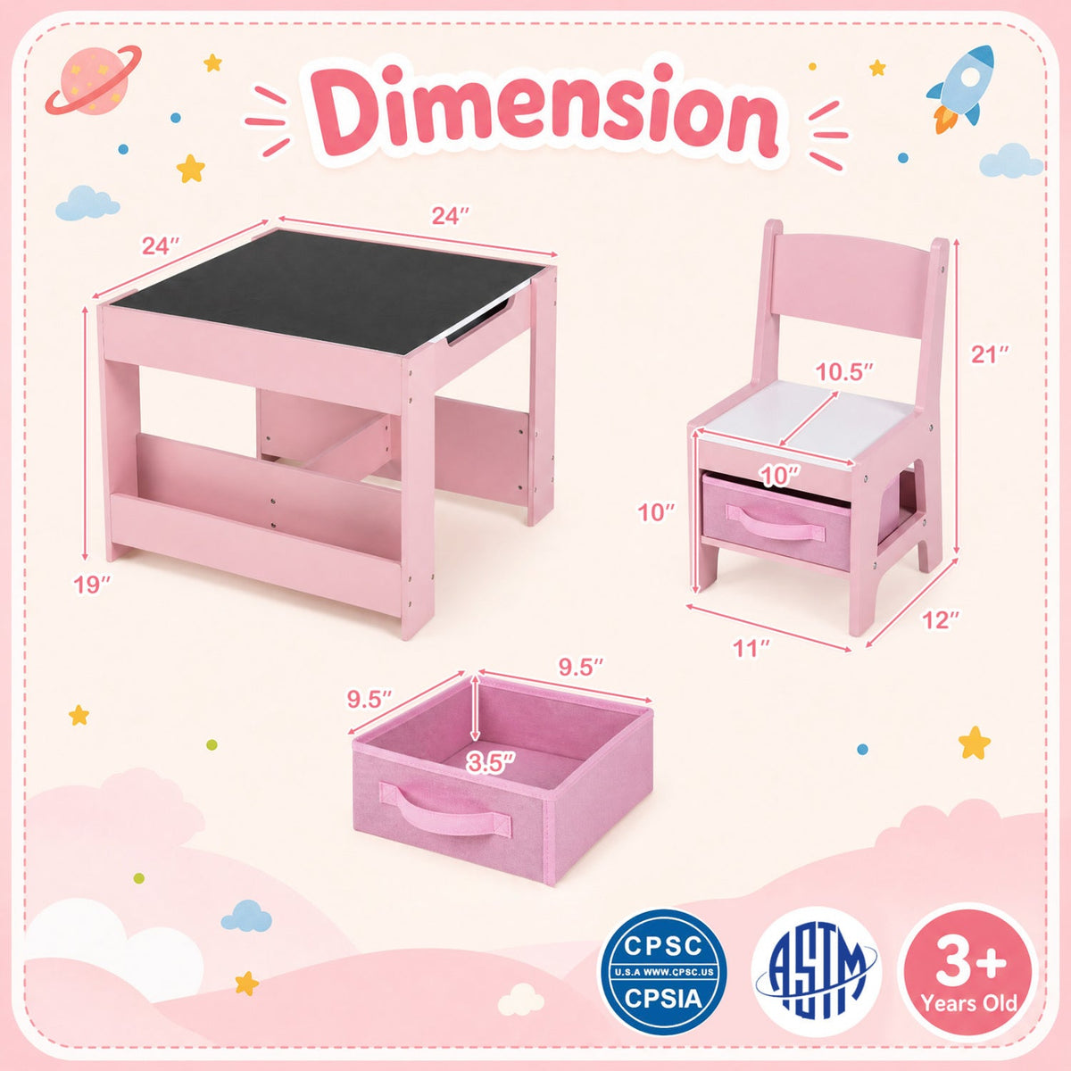 Kids Table & Chair Set with Building Blocks & Storage, pink, DirectDeals (3 items) on Tampa Home & Garden Store