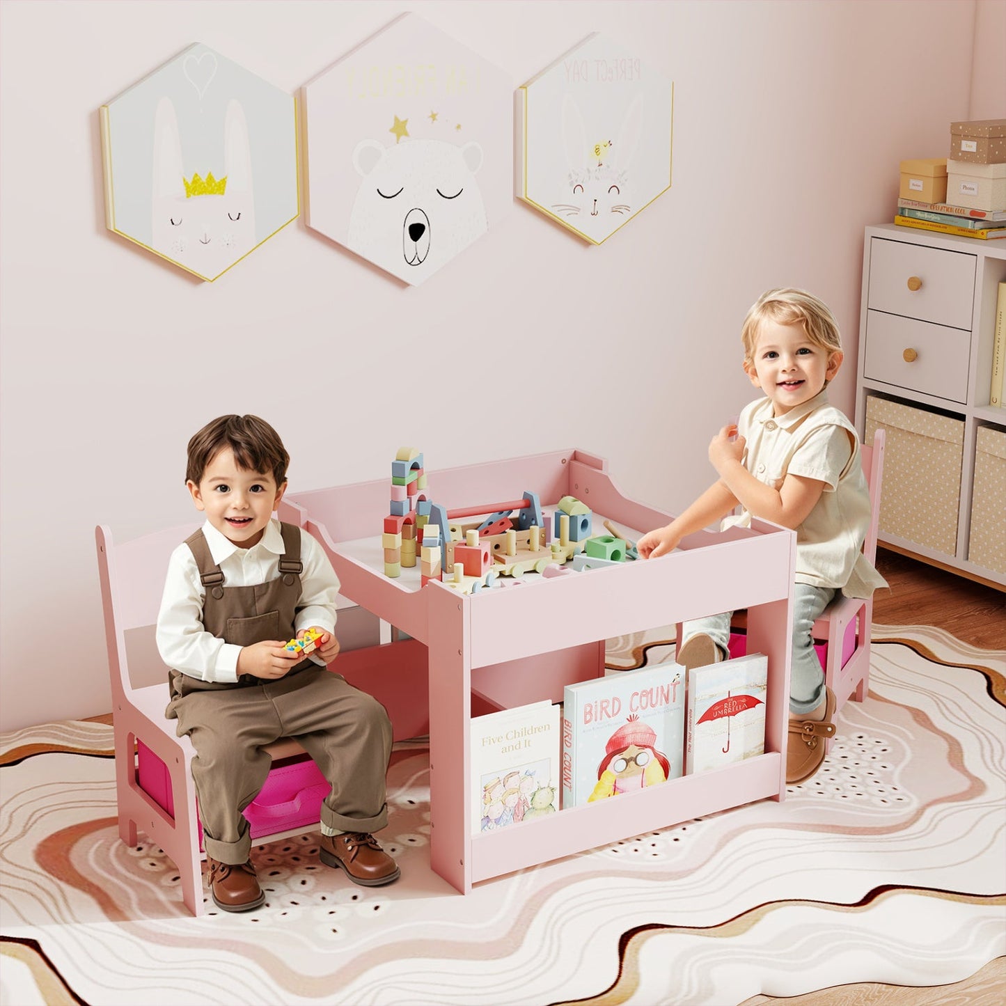 Kids activity table and 2 pink chairs set with reversible tabletop by DirectDeals on Tampa Home & Garden Store
