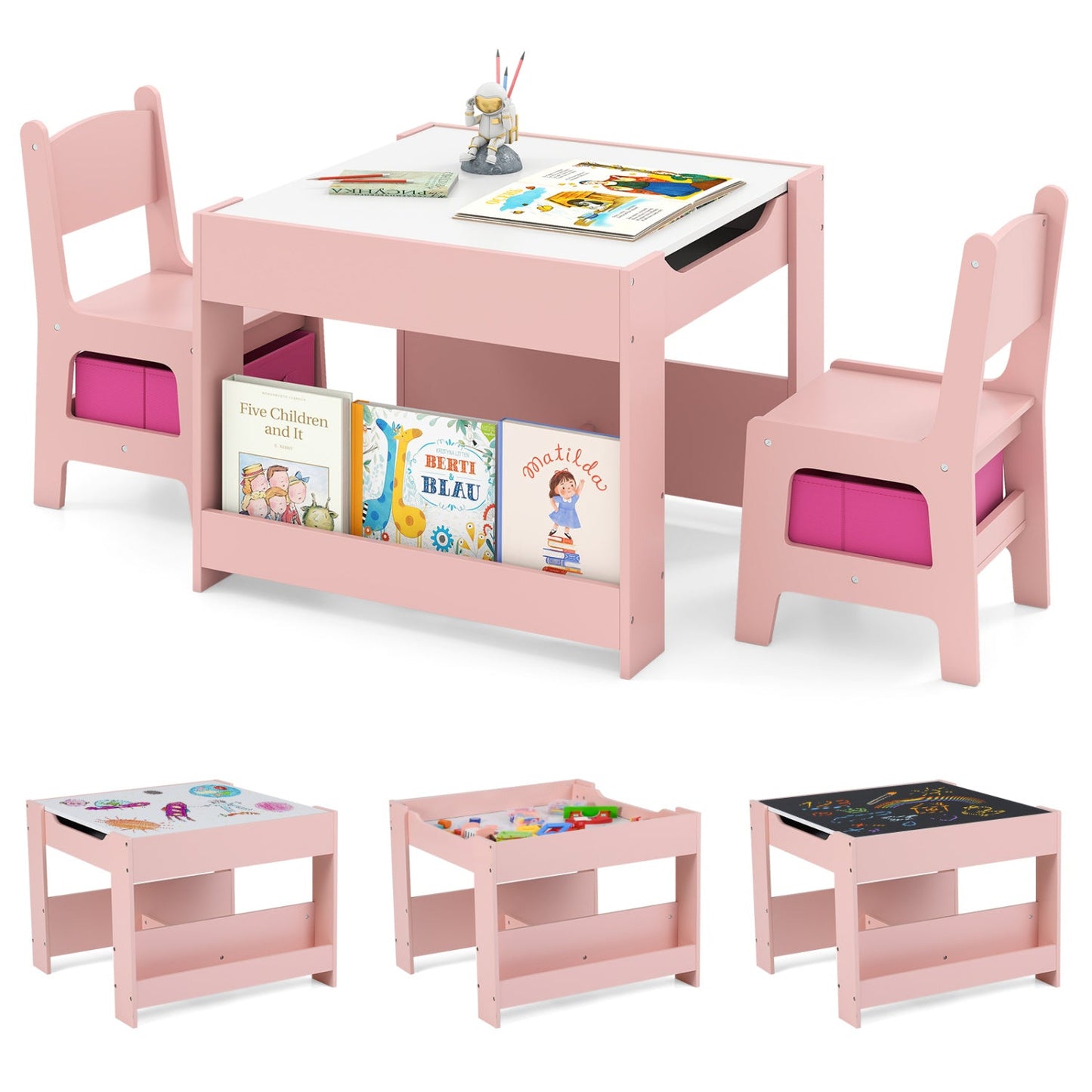 Kids Activity Table and 2 Chairs Set with Reversible Tabletop in pink DirectDeals on Tampa Home & Garden Store