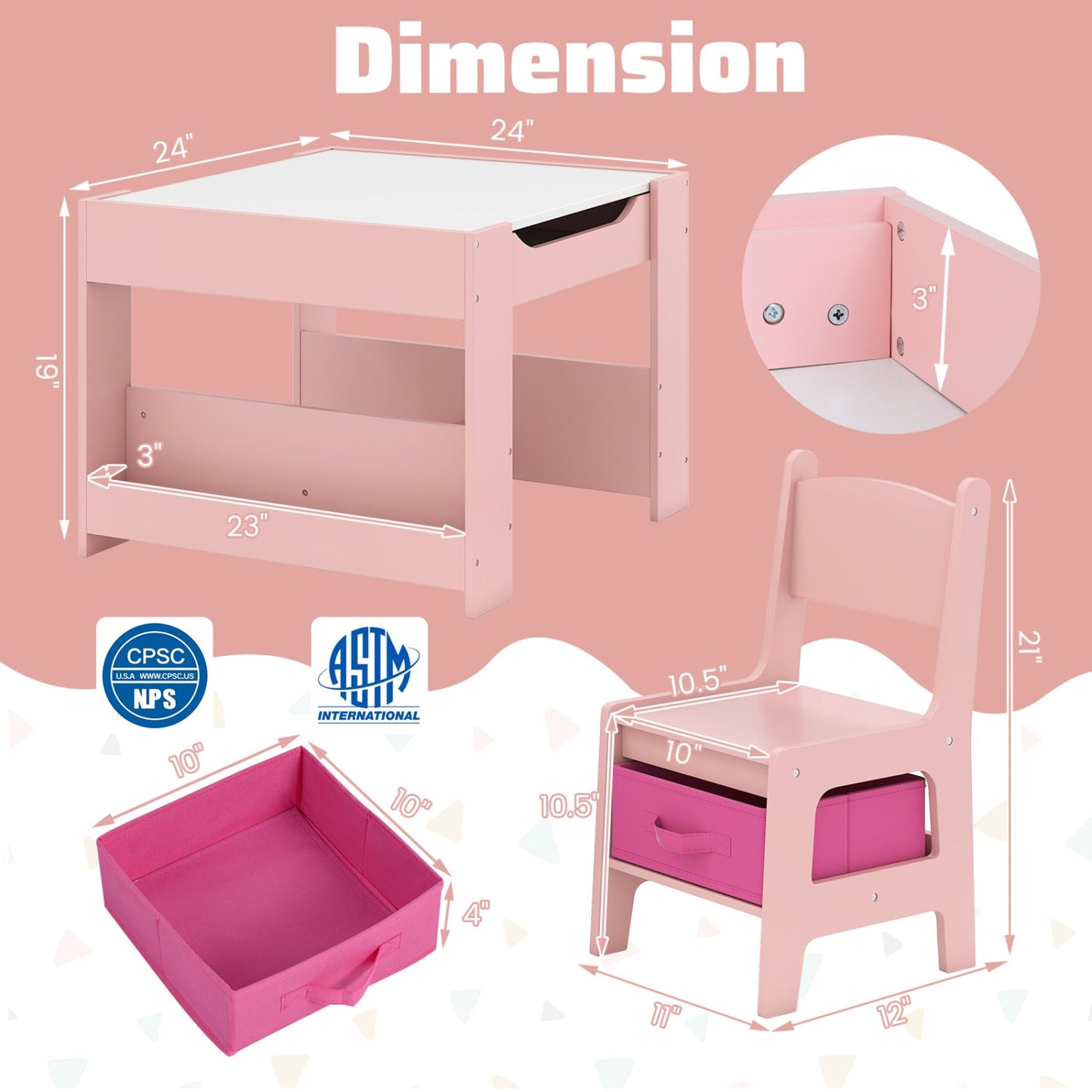 Kids Activity Table & 2 Chairs Set with Reversible Tabletop in pink DirectDeals on Tampa Home & Garden Store