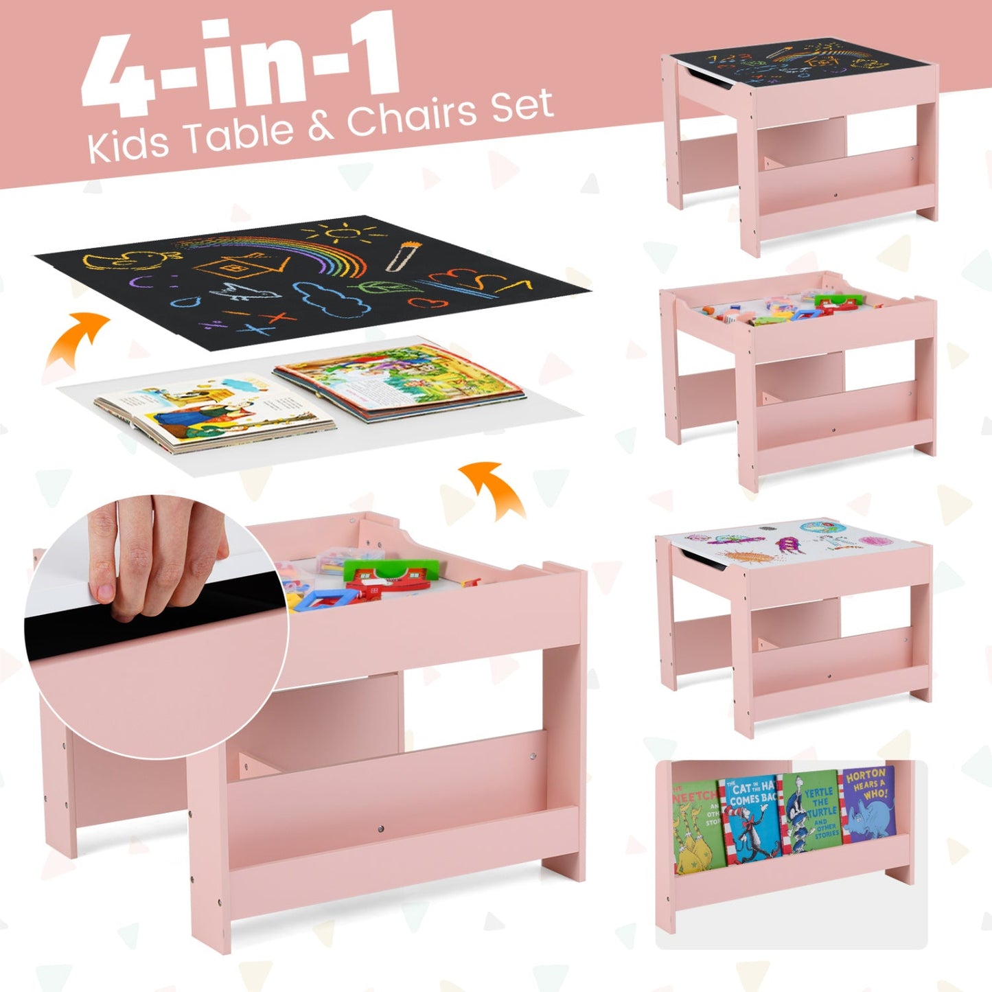 Kids Table & Chairs Set in pink with reversible chalkboard top and 2 chairs DirectDeals on Tampa Home & Garden Store