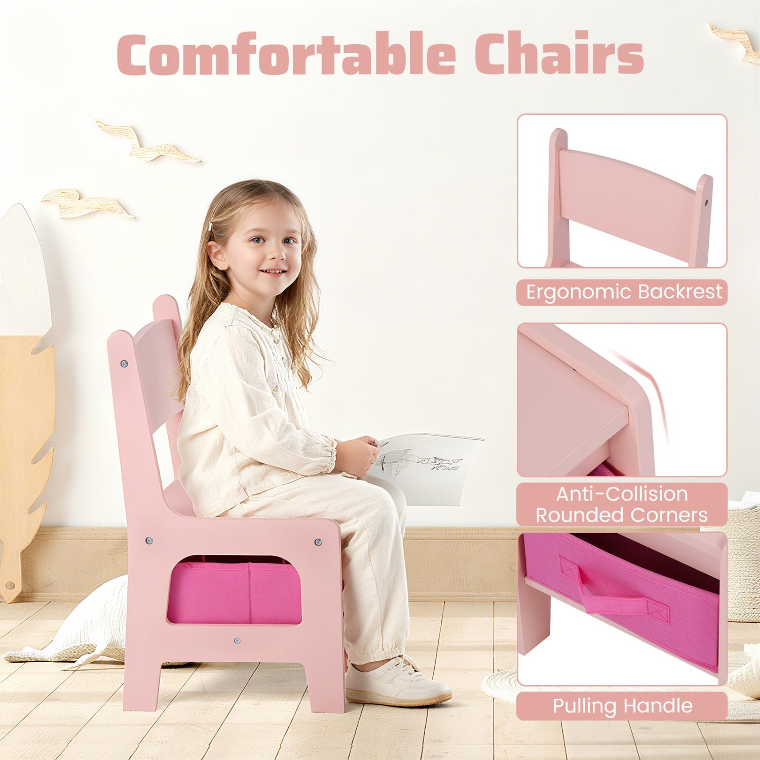 Kids Activity Table and 2 Chairs Set with Reversible Tabletop pink backrest DirectDeals on Tampa Home & Garden Store