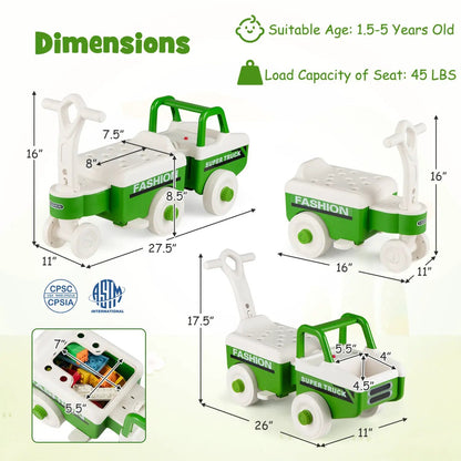 4 in 1 Ride on Push Car with Music and Storage
