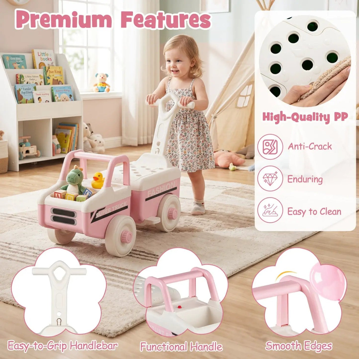 4 in 1 Ride on Push Car with Music and Storage