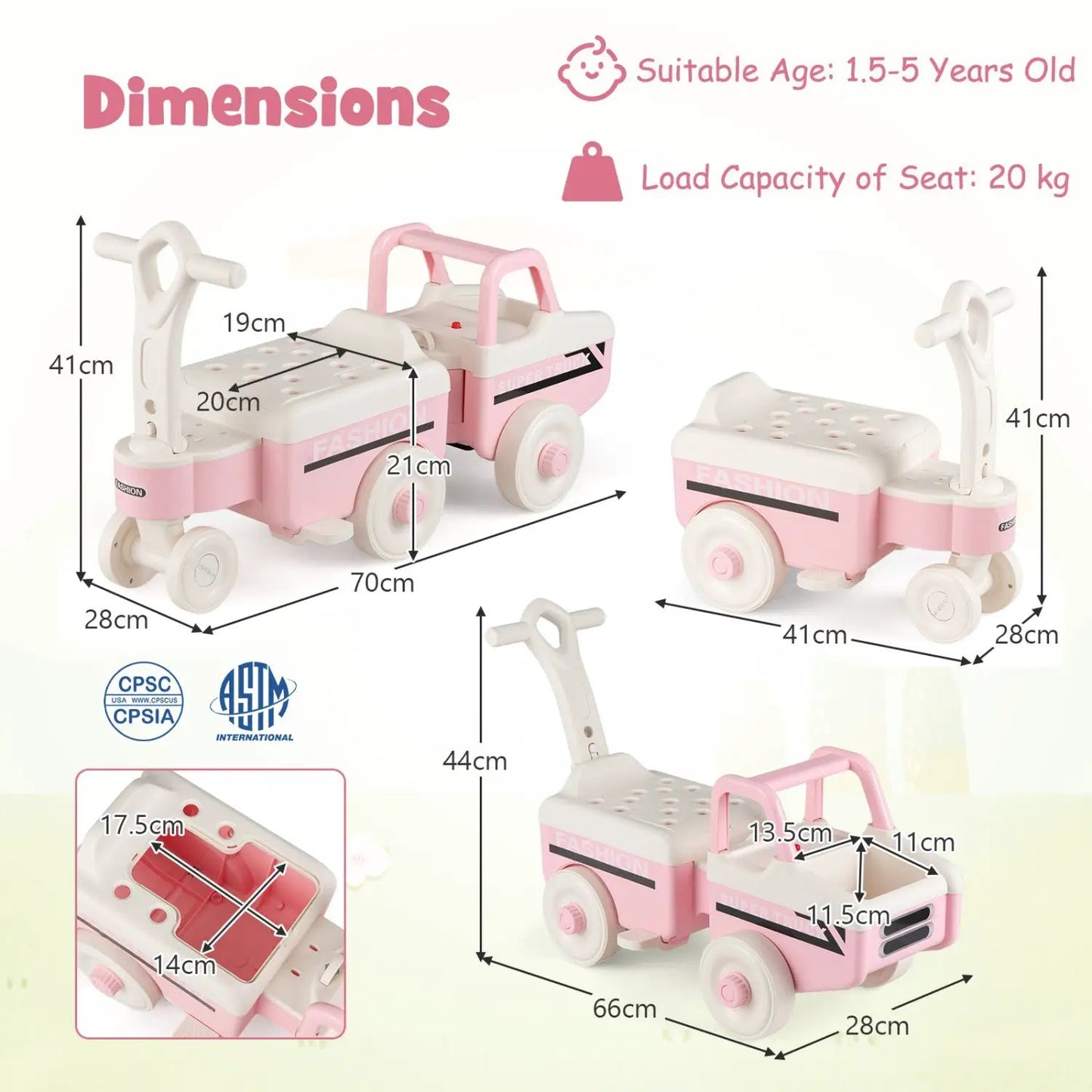 4 in 1 Ride on Push Car with Music and Storage