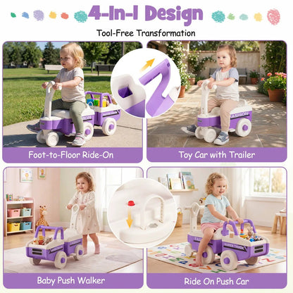 4 in 1 Ride on Push Car with Music and Storage