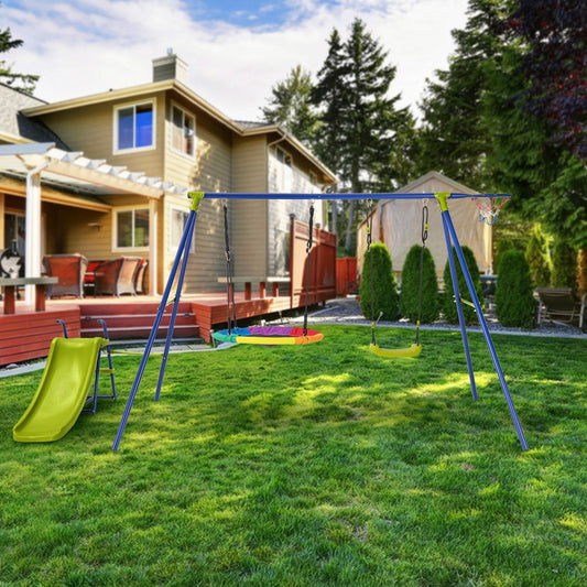 4-in-1 Heavy-Duty Metal Playset with Slide and Basketball Hoop - Tampa Home & Garden Store