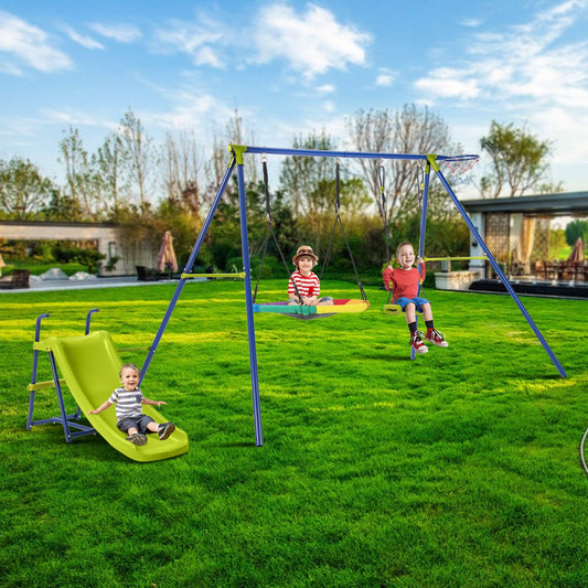 4-in-1 Heavy-Duty Metal Playset with Slide and Basketball Hoop - Tampa Home & Garden Store