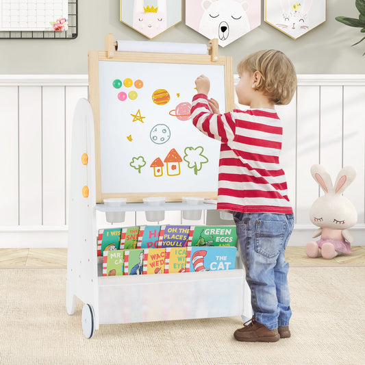 Juego de mesa de actividades 4 en 1 para niños pequeños con pizarra magnética y pizarra de tiza
