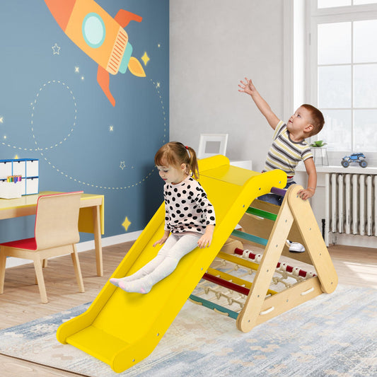 4 in 1 Triangle Climber Toy with Sliding Board and Climbing Net-Multicolor - Tampa Home & Garden Store