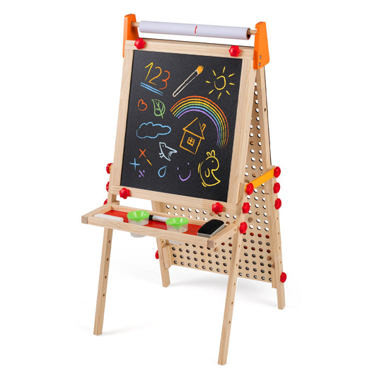 4-in-1 Wooden Kids Art Easel Double-Sided Foldable with Paper Roll and Storage Tray - Tampa Home & Garden Store