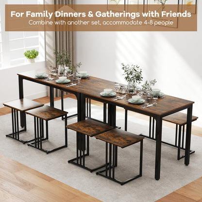 Juego de comedor industrial de 4 piezas con banco y 2 taburetes - Marrón
