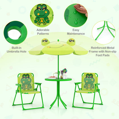 4 Pieces Kids Picnic Set with 2 Folding Chairs and Height Adjustable Umbrella