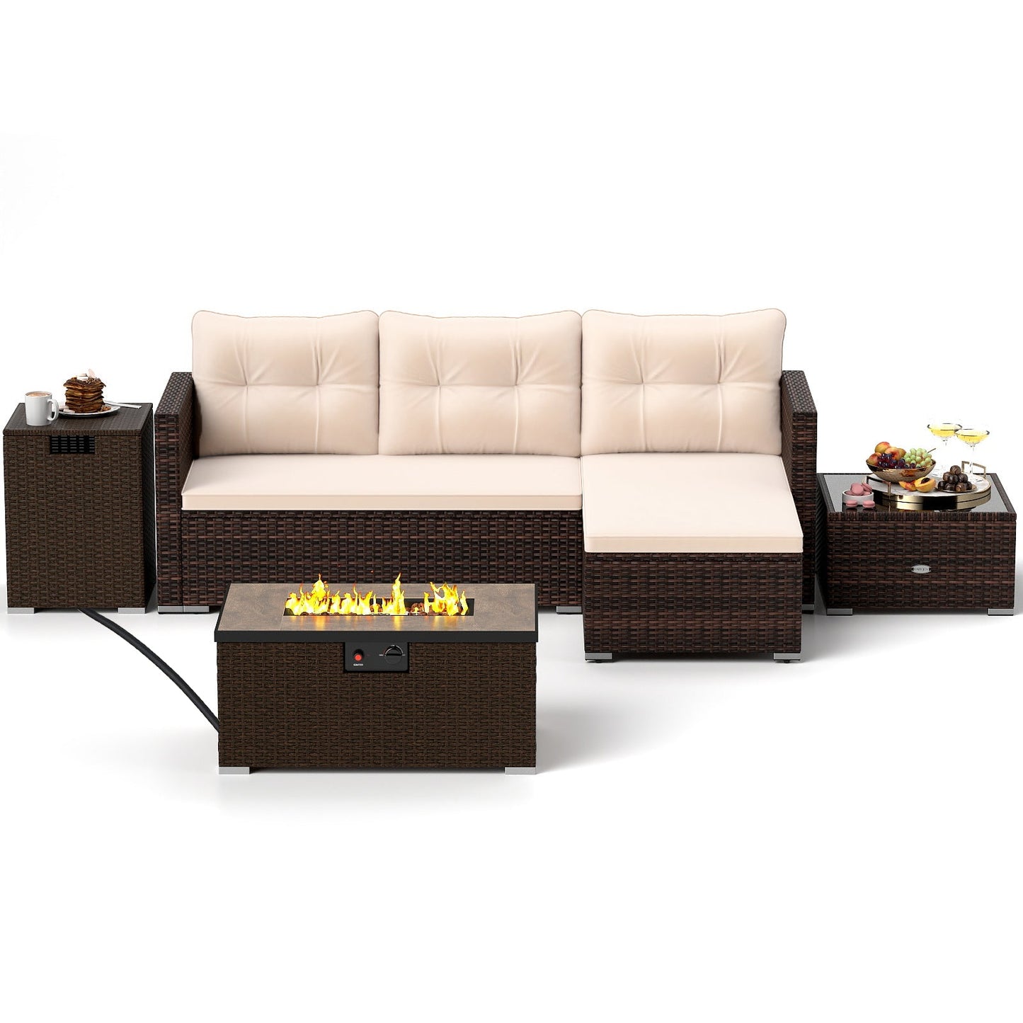 Juego de muebles de exterior de 4 piezas con mesa de brasero de 32 pulgadas y cubierta para tanque de propano