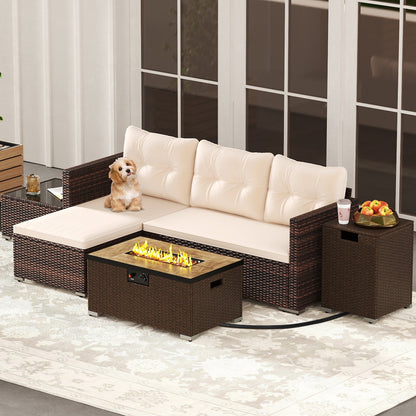 Juego de muebles de exterior de 4 piezas con mesa de brasero de 32 pulgadas y cubierta para tanque de propano