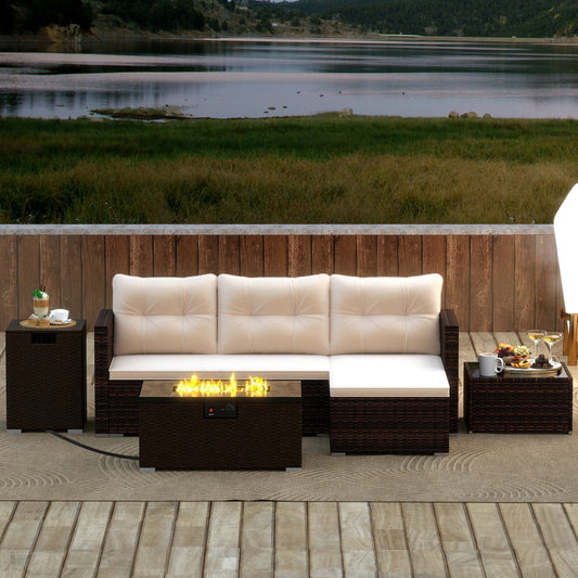 4 Pieces Outdoor Furniture Set with 32 Inch Fire Pit Table and Propane Tank Cover - Tampa Home & Garden Store