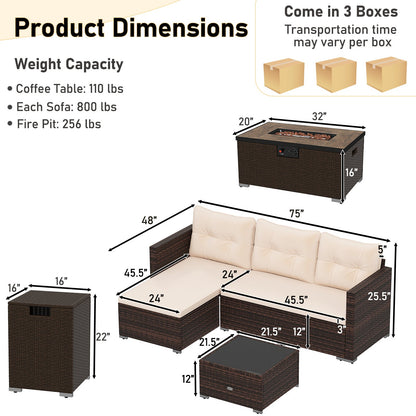 Juego de muebles de exterior de 4 piezas con mesa de brasero de 32 pulgadas y cubierta para tanque de propano