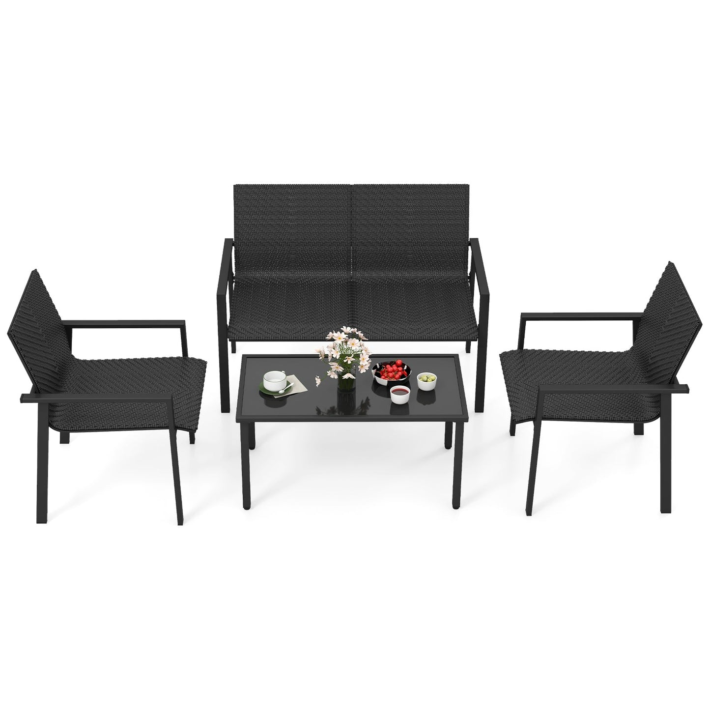 4 Pieces Patio Furniture Set with Heavy Duty Galvanized Metal Frame-Brown