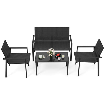 4 Pieces Patio Furniture Set with Heavy Duty Galvanized Metal Frame-Brown