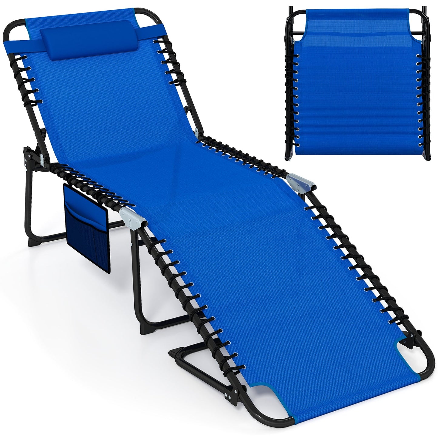 Tumbona Plegable de 4 Posiciones con Respaldo y Reposapiés Ajustables - Gris