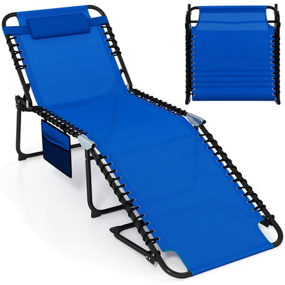 Tumbona Plegable de 4 Posiciones con Respaldo y Reposapiés Ajustables - Gris