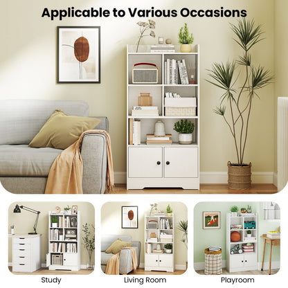 4 Tiers Bookshelf with 4 Cubes Display Shelf and 2 Doors